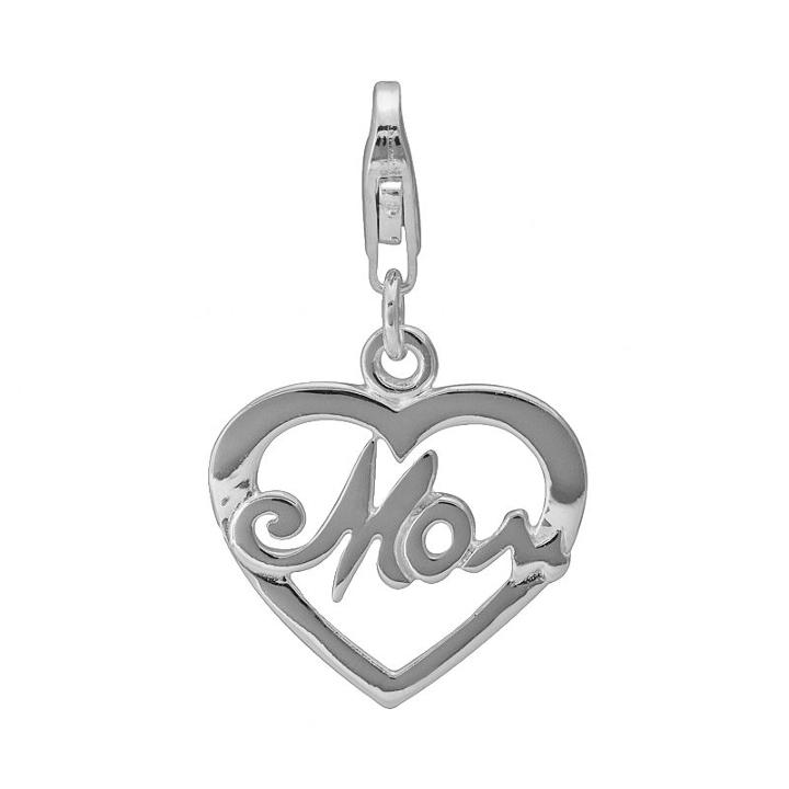 Personal Charm Sterling Silver Openwork Mom Heart Charm, Women's, Grey