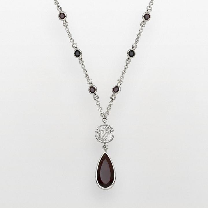 Miami Heat Silver Tone Crystal Y Necklace, Women's