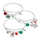 Christmas Gift, Santa, Reindeer & Jingle Bell Charm Bangle Bracelet Set, Women's, Multicolor