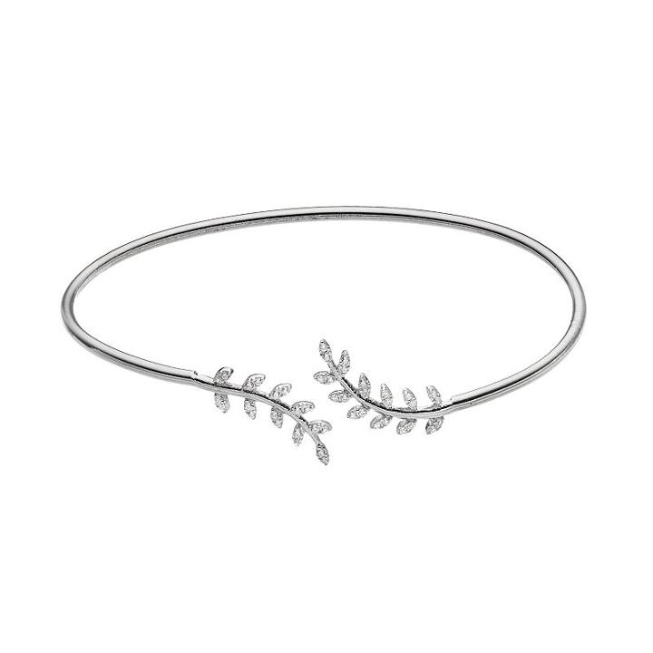 Sterling Silver Cubic Zirconia Leaf Cuff Bracelet, Women's, White