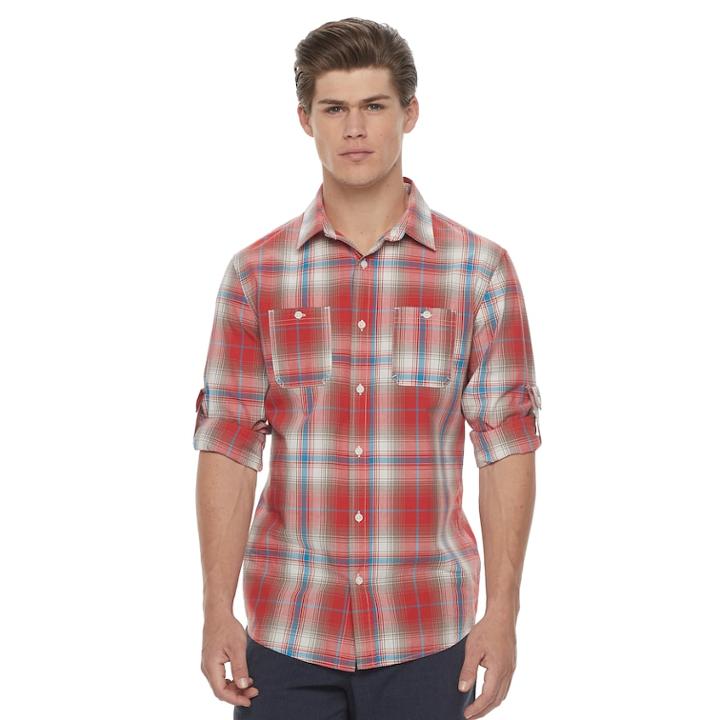 Men's Urban Pipeline Awesomely Soft Plaid Button-down Shirt, Size: Small, Red