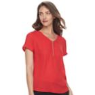 Women's Apt. 9&reg; Lace Accent Zipper Top, Size: Large, Med Red
