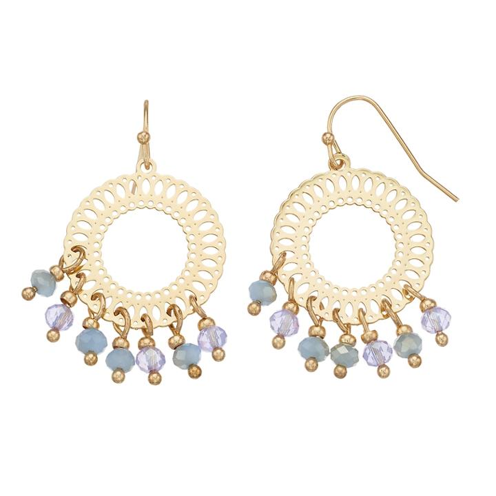 Lc Lauren Conrad Nickel Free Shaky Bead Disc Drop Earrings, Women's, Blue