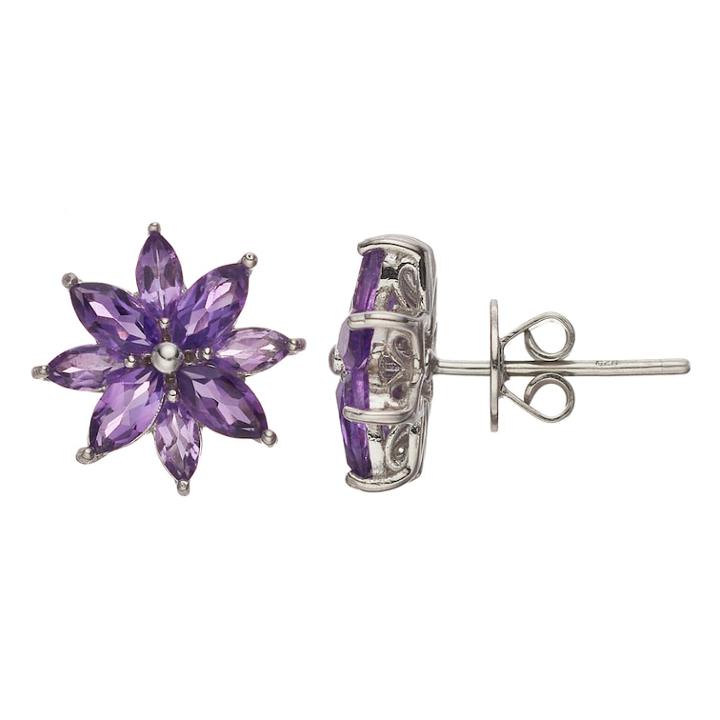 Sterling Silver Amethyst Flower Earrings, Women's, Purple