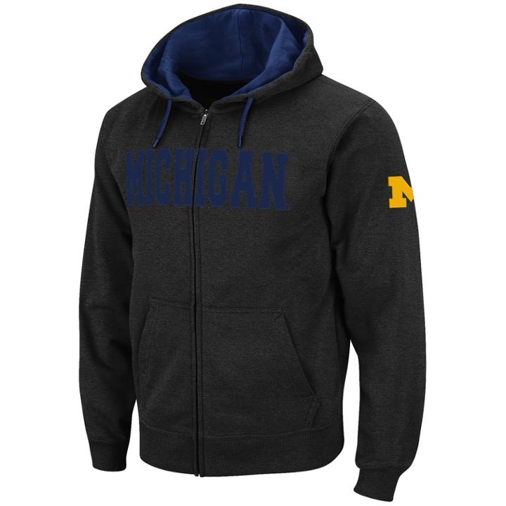 Men's Michigan Wolverines Full-zip Fleece Hoodie, Size: Large, Med Grey