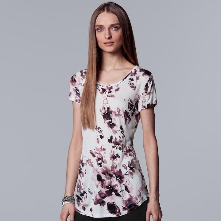 Women's Simply Vera Vera Wang Essential Print Scoopneck Tee, Size: Xl, White
