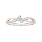 Two Tone 10k Rose Gold Over Silver Diamond Accent Bypass Promise Ring, Women's, Size: 5, White