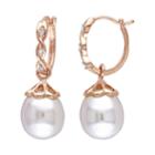 Stella Grace 10k Rose Gold Freshwater Cultured Pearl And Diamond Accent Drop Earrings, Women's, White