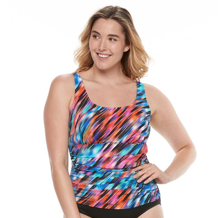 Plus Size Trimshaper Debbie Tummy Slimmer Ruched One-piece Swimsuit, Women's, Size: 22 W, Multi