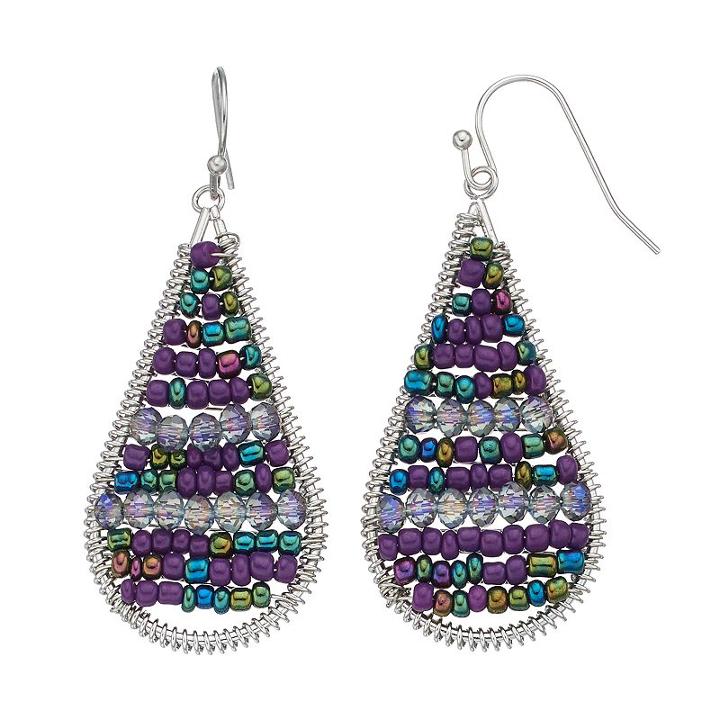 Purple Threaded Teardrop Earrings, Women's