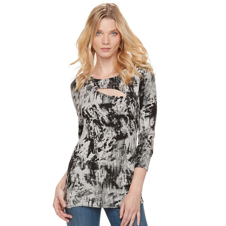 Women's Rock & Republic&reg; Lace-up Grommet Tee, Size: Small, Silver