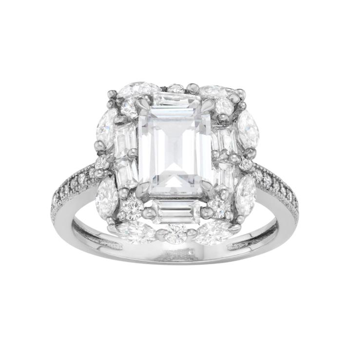 Sterling Silver Cubic Zirconia Rectangle Halo Ring, Women's, Size: 7, White