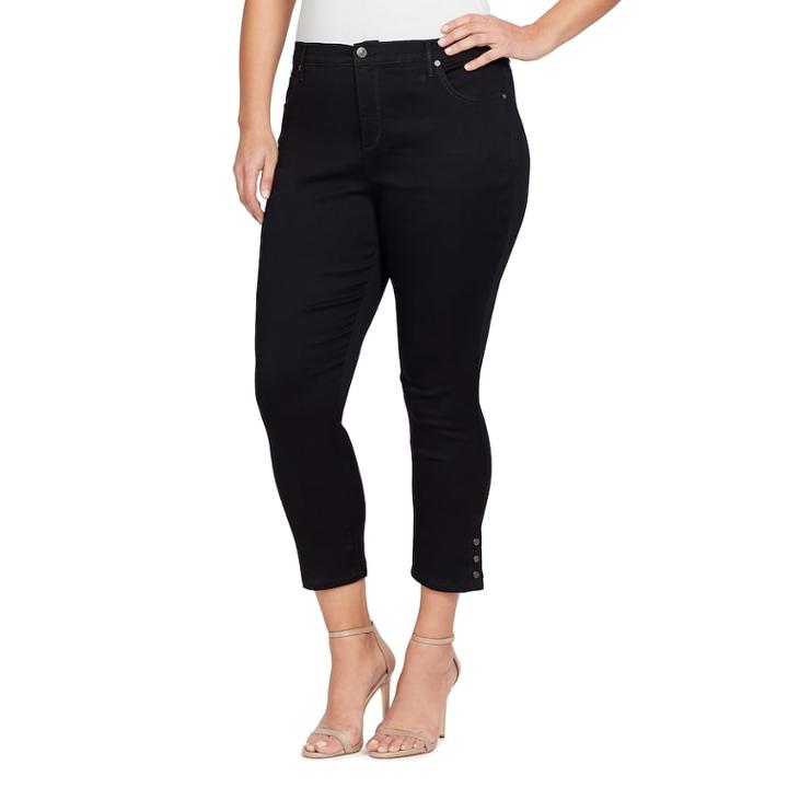 Plus Size Gloria Vanderbilt Amanda Snap-hem Skinny Ankle Jeans, Women's, Size: 16 W, Grey (charcoal)