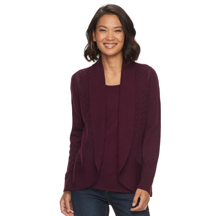Women's Croft & Barrow&reg; Pointelle Mock-layer Sweater, Size: Small, Dark Red