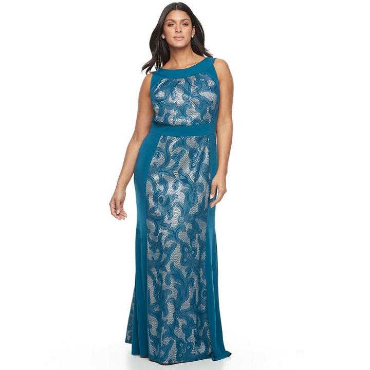 Plus Size Chaya Lace Panel Maxi Dress, Women's, Size: 22 W, Med Green