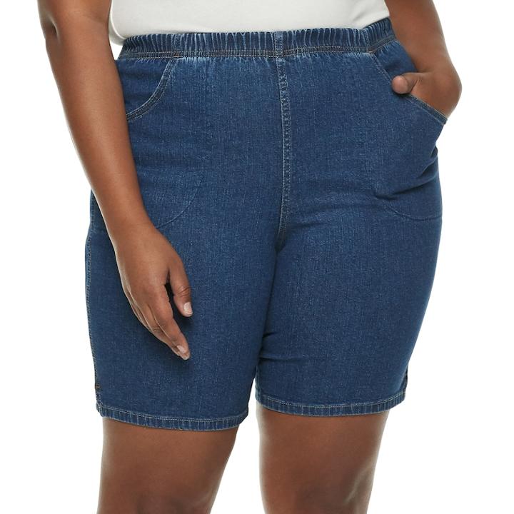 Plus Size Croft & Barrow&reg; Pull-on Denim Shorts, Women's, Size: Regular, Dark Blue