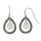 Silver Luxuries Silver Plated Cubic Zirconia & Marcasite Teardrop Earrings, Women's, Grey