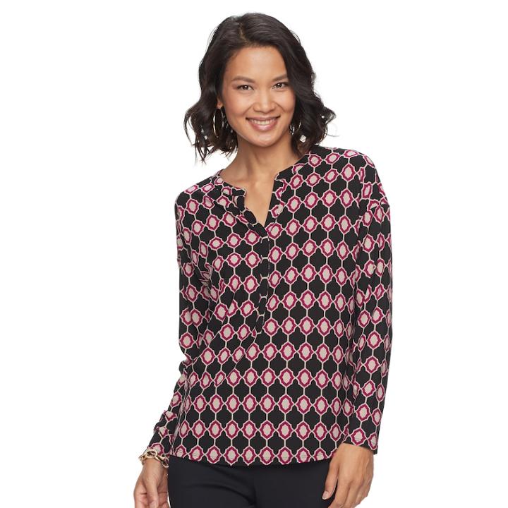 Women's Dana Buchman Printed Splitneck Top, Size: Xs, Med Pink