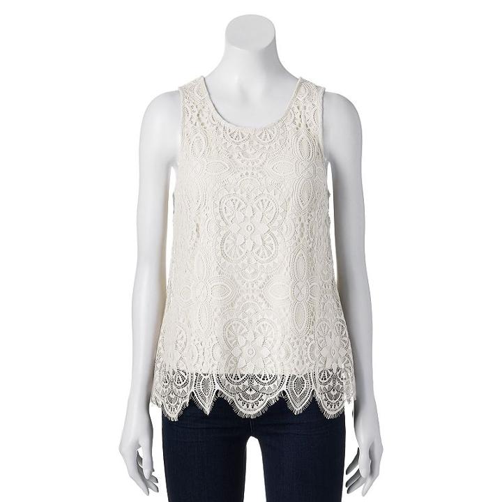 Juniors' Trixxi Scallop Lace Tank, Girl's, Size: Xs, Natural