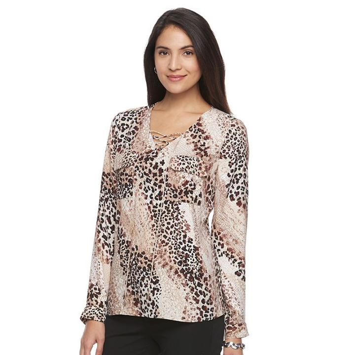 Women's Dana Buchman Lace-up Crepe Blouse, Size: Xl, Med Beige
