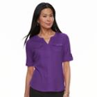Petite Croft & Barrow&reg; Splitneck Button-tab Tee, Women's, Size: M Petite, Drk Purple