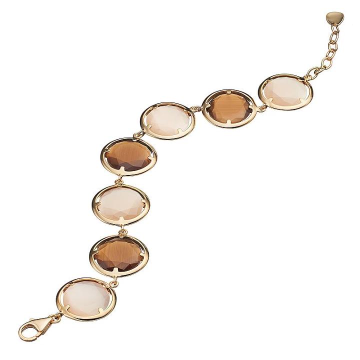 14k Gold Over Silver Lab-created Champagne & Brown Cat's-eye Bracelet, Women's, Size: 7