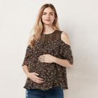 Maternity Lc Lauren Conrad Floral Cold-shoulder Top, Women's, Size: S-mat, Dark Green