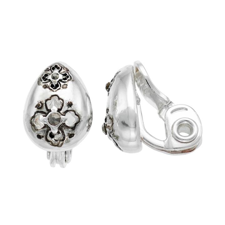 Napier Embossed Floral Teardrop Stud Clip-on Earrings, Women's, Silver