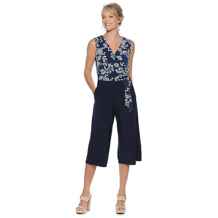 Women's Nina Leonard Print Wide-leg Capri Jumpsuit, Size: Small, Turquoise/blue (turq/aqua)