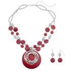 Red Composite Shell Beaded Necklace & Drop Earring Set, Women's