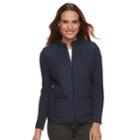 Petite Croft & Barrow&reg; Quilted Zip-front Sweater, Women's, Size: M Petite, Blue