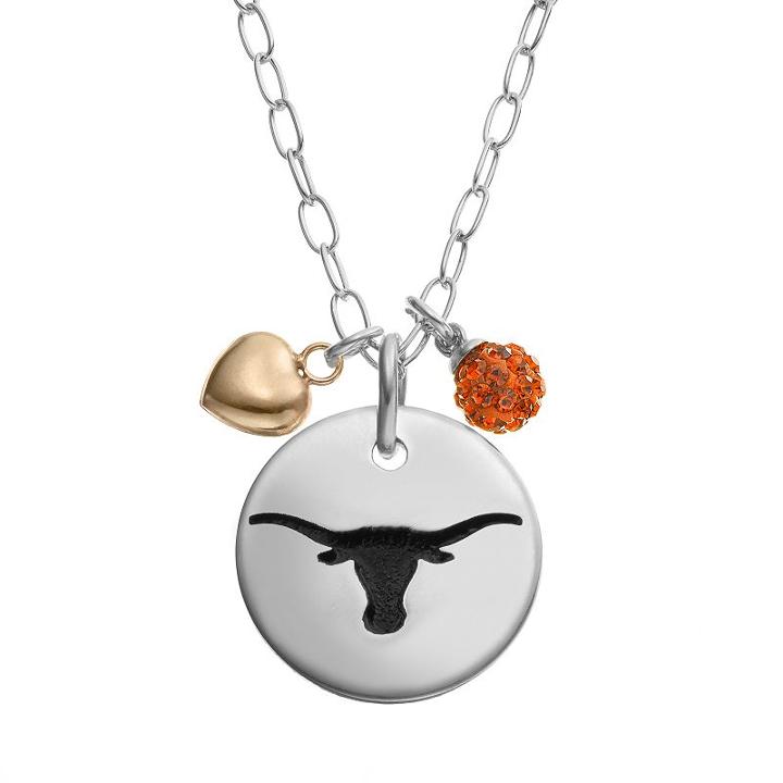 Fiora Crystal Sterling Silver Texas Longhorns Team Logo & Heart Pendant Necklace, Women's, Size: 16, Orange