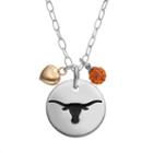 Fiora Crystal Sterling Silver Texas Longhorns Team Logo & Heart Pendant Necklace, Women's, Size: 16, Orange