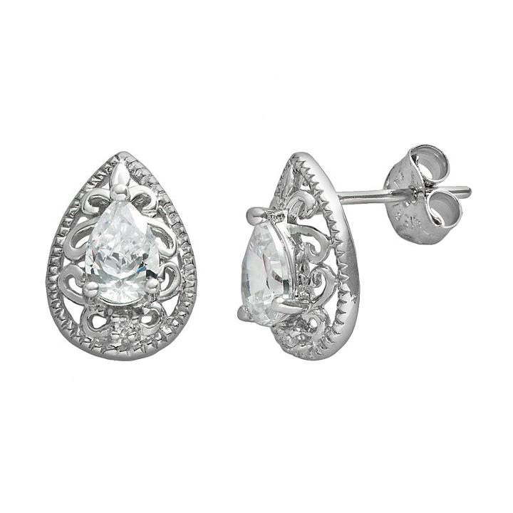Sterling Silver Cubic Zirconia Teardrop Stud Earrings, Women's, White