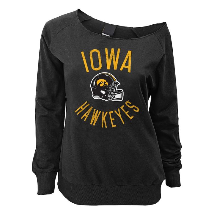 Juniors' Iowa Hawkeyes Flashdance Slouch Crewneck, Teens, Size: Large, Black