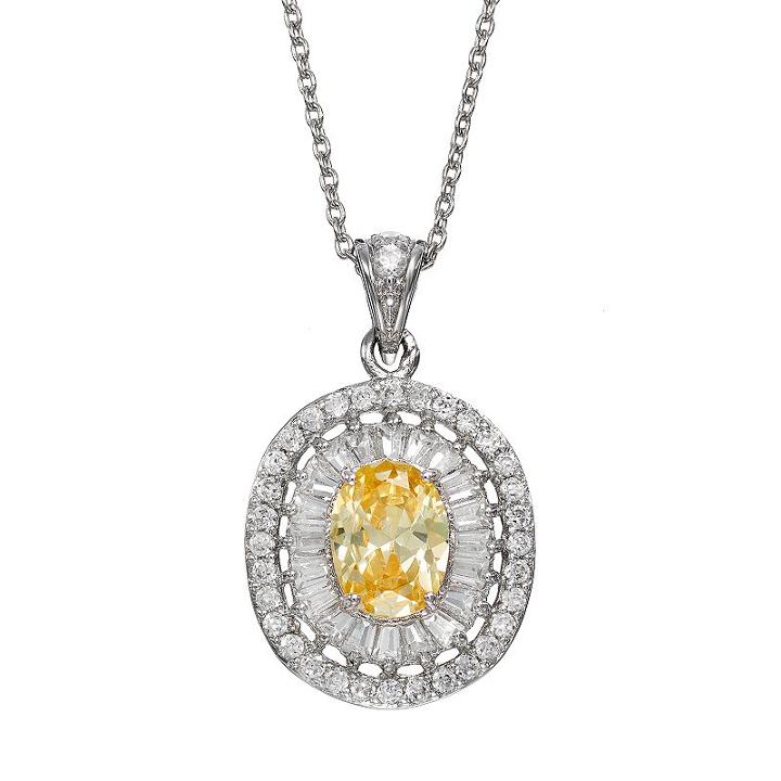 Sophie Miller Cubic Zirconia Sterling Silver Oval Pendant Necklace, Women's, Size: 18, Yellow