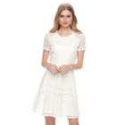 Petite Apt. 9&reg; Pleated Lace Fit & Flare Dress, Women's, Size: L Petite, White