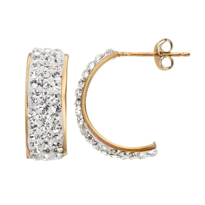 Crystal 14k Gold-bonded Sterling Silver Semi-hoop Earrings, Women's, White