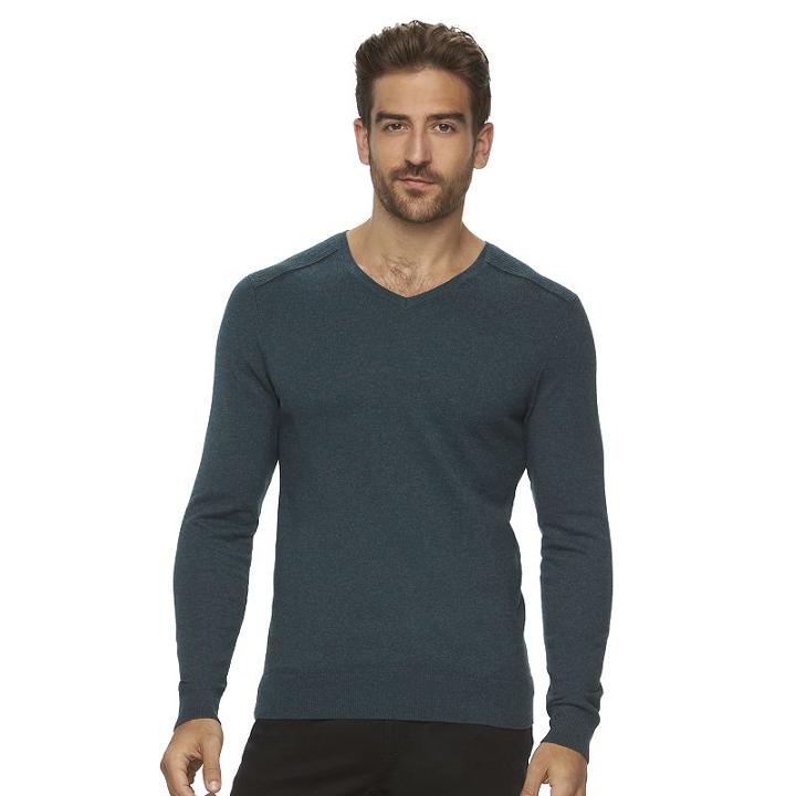 Men's Marc Anthony Slim-fit Solid Cashmere-blend V-neck Sweater, Size: Large, Turquoise/blue (turq/aqua)