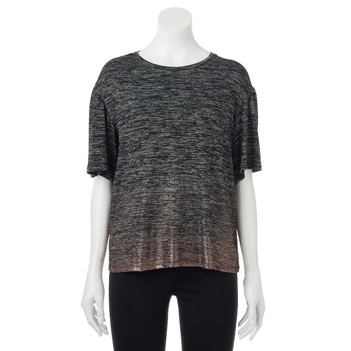 Women's Apt. 9&reg; Marled Ruffle Sleeve Tee, Size: Xl, Black