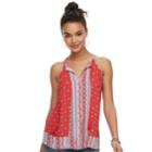 Juniors' Pink Republic Tassel Split Neck Tank, Teens, Size: Large, Red