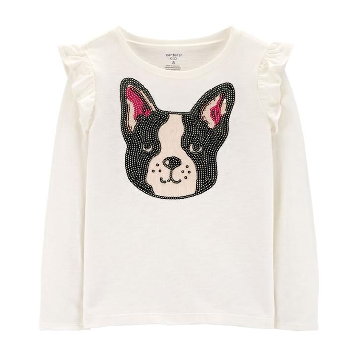 Girls 4-12 Carter's Sequined French Bulldog Graphic Tee, Size: 4-5, White