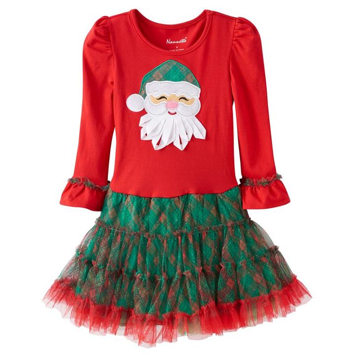 Girls 4-6x Nannette Santa Applique Mesh Skirt Dress, Girl's, Size: 5, Red