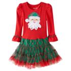 Girls 4-6x Nannette Santa Applique Mesh Skirt Dress, Girl's, Size: 5, Red