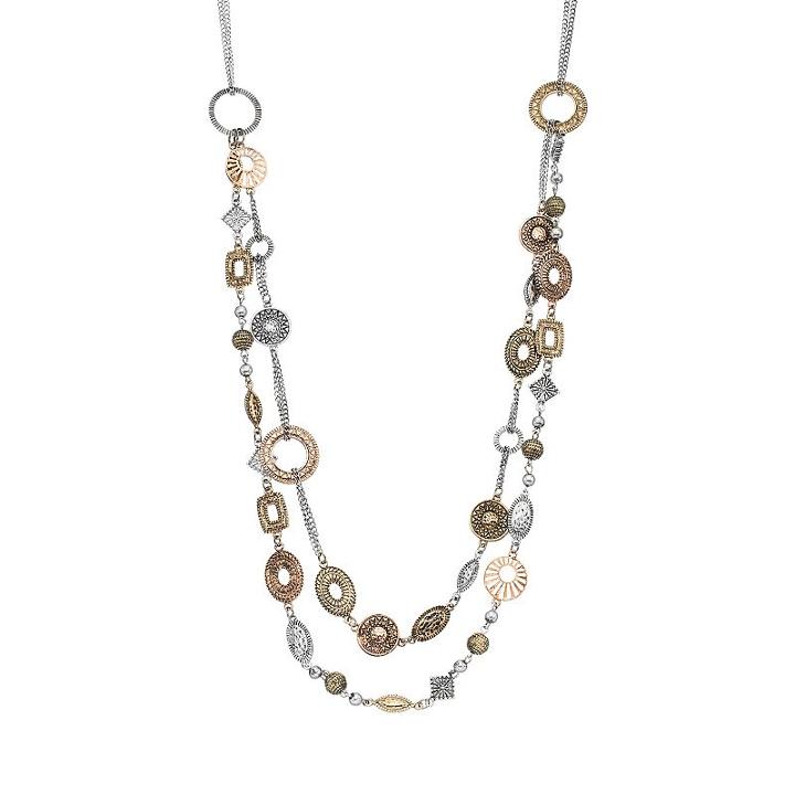 Apt. 9&reg; Tri Tone Geometric Multi Strand Necklace, Women's, Multicolor