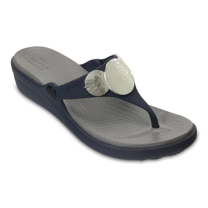 Crocs Sanrah Hammered-circles Women's Wedge Sandals, Size: 7, Blue (navy)