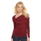 Women's Rock & Republic&reg; Ruched Asymmetrical Top, Size: Medium, Dark Red