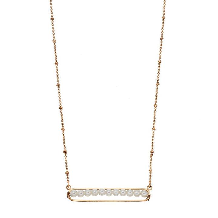 Lc Lauren Conrad Simulated Pearl Bar Necklace, Women's, White Oth