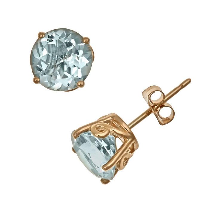 14k Gold Aquamarine Stud Earrings, Women's, Blue