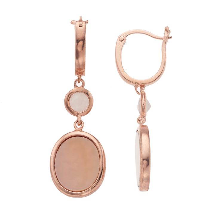 14k Rose Gold Over Silver Rose Quartz & Mother-of-pearl Drop Earrings, Women's, Pink